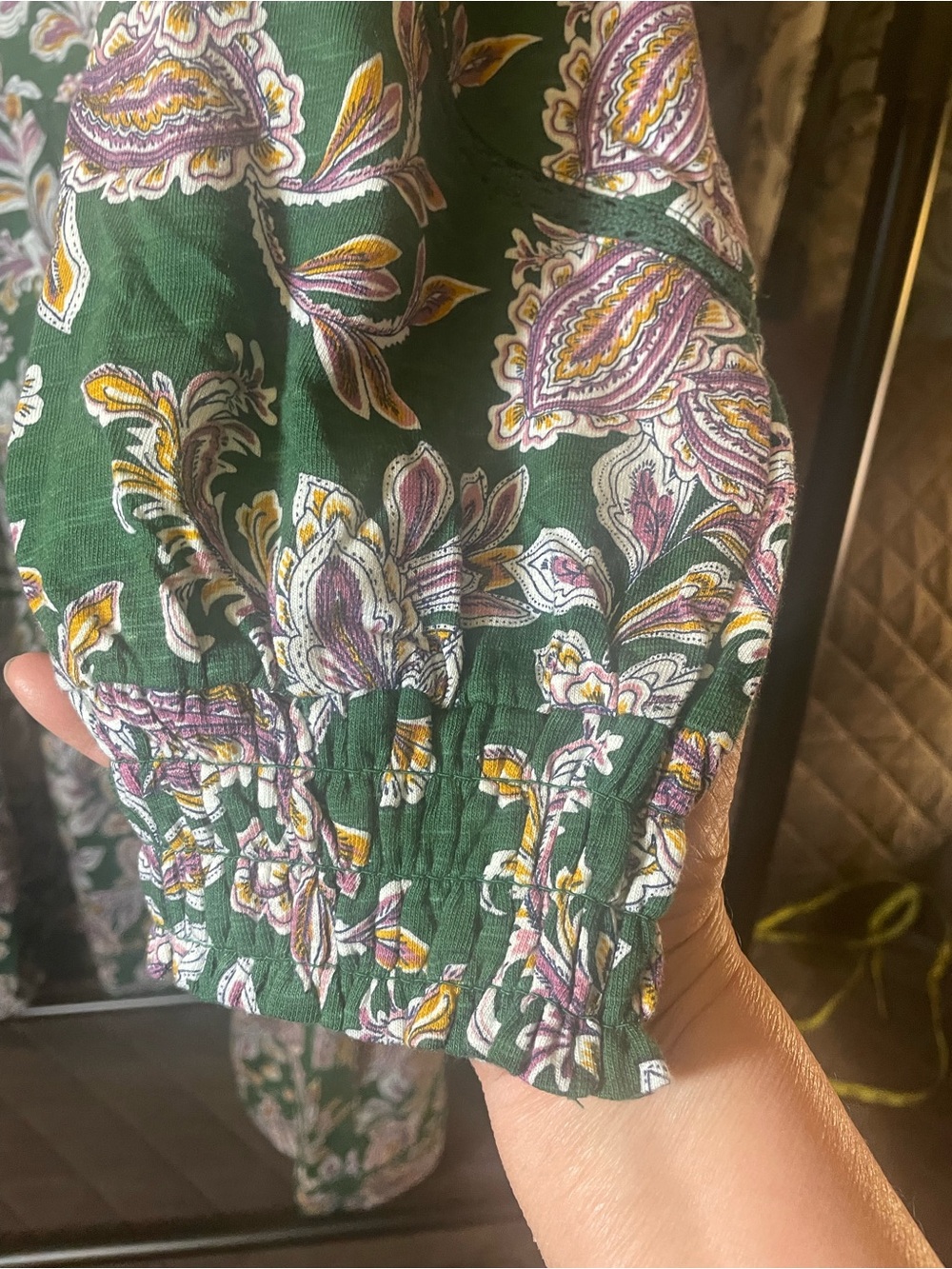 Green Paisley Maxi Dress with Lilac Accents - Picture 4 of 14